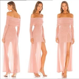 Majorelle Hampton Gown in Nude Blush Pink Cold Shoulder Short Long Dress
